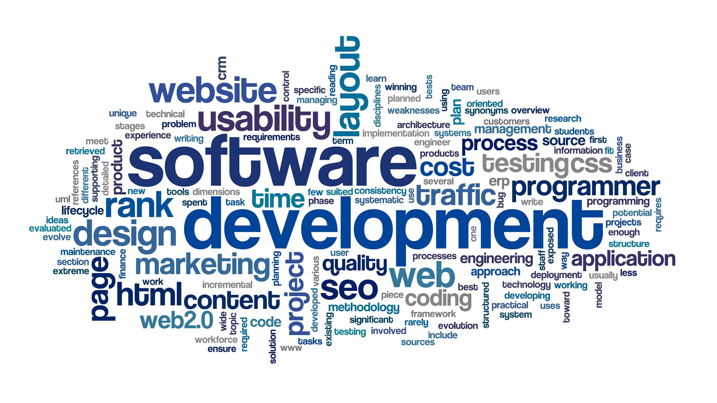 Software development concept in tag cloud on white background